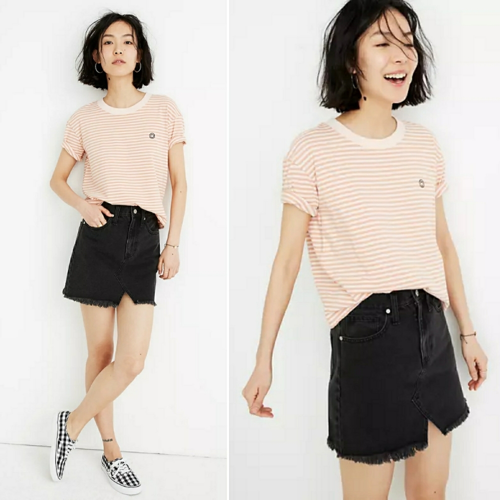 MADEWELL Rigid Denim A Line Y2K Skirt Distressed I